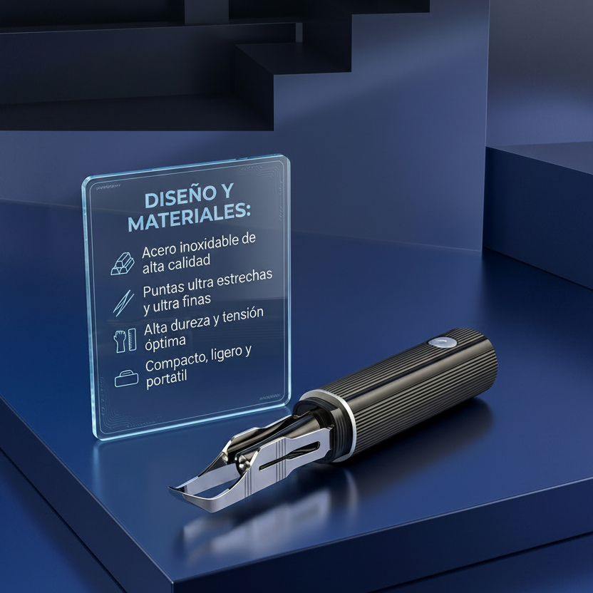 pinza zoomglow negra que muestra los detalles del diseño y materiales