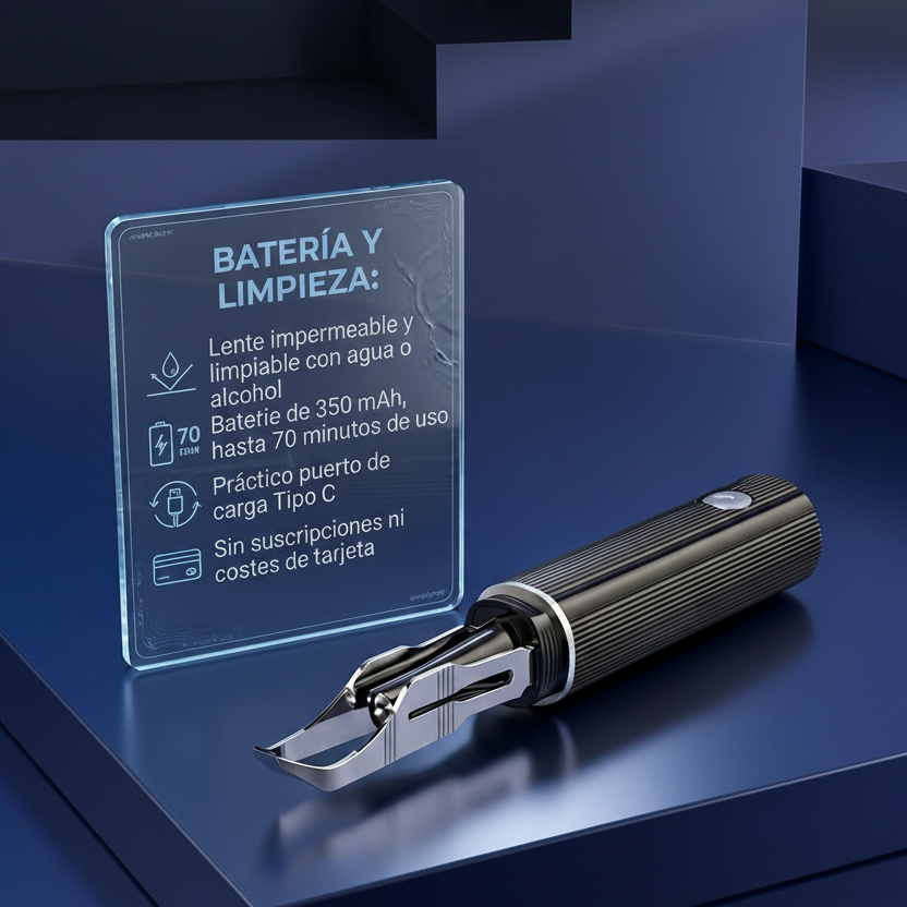 pinza zoomglow negra y se muestran las características de la batería